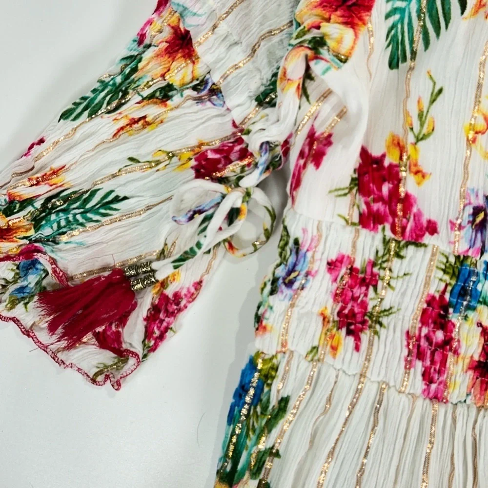 Me 2 Magic Boho Viscose Floral Smocked Waist Midi Dress Size L - Picture 7 of 16